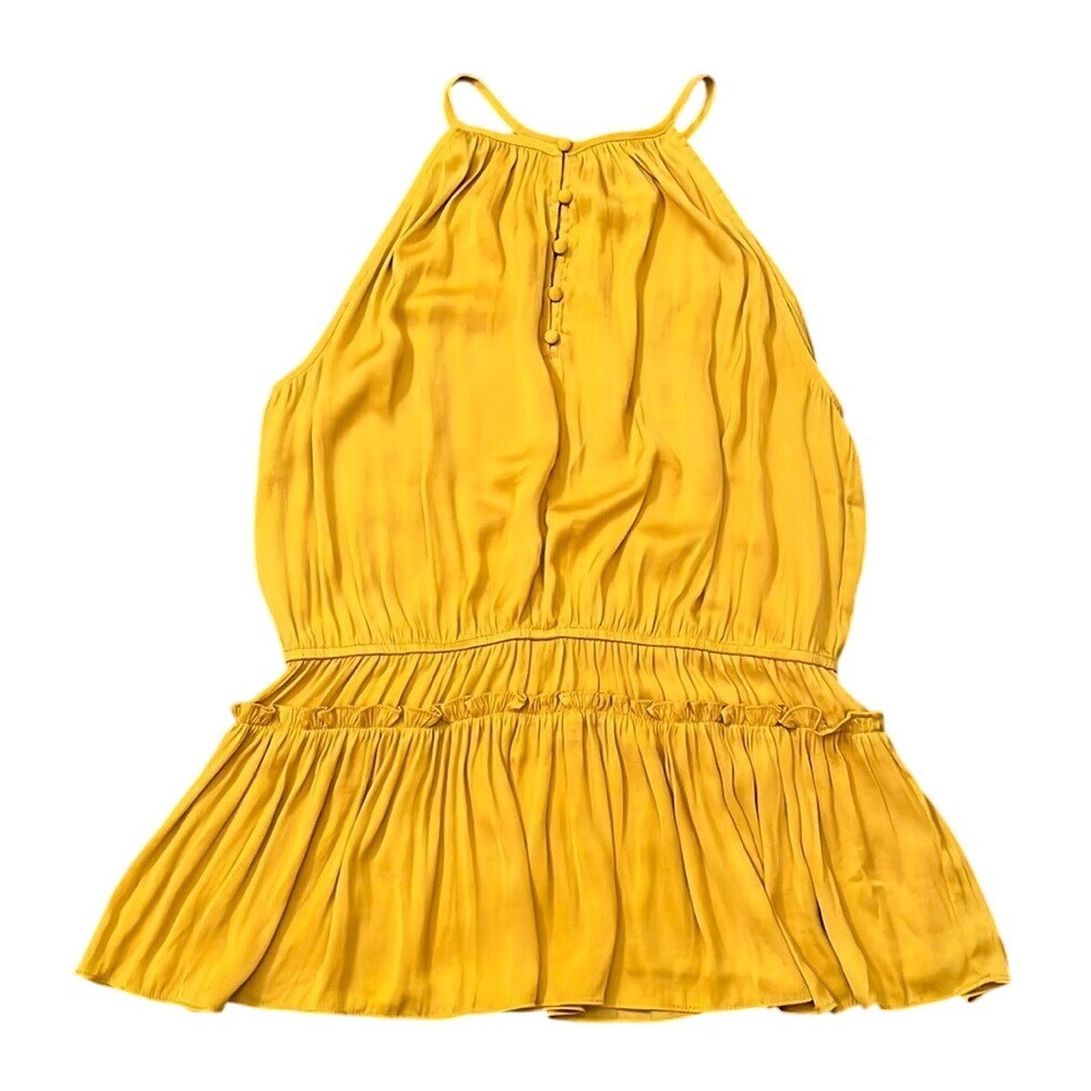 Philosophy Yellow Bohemian Gathered Halterneck Ruffled Peplum Hem Top Sz Medium